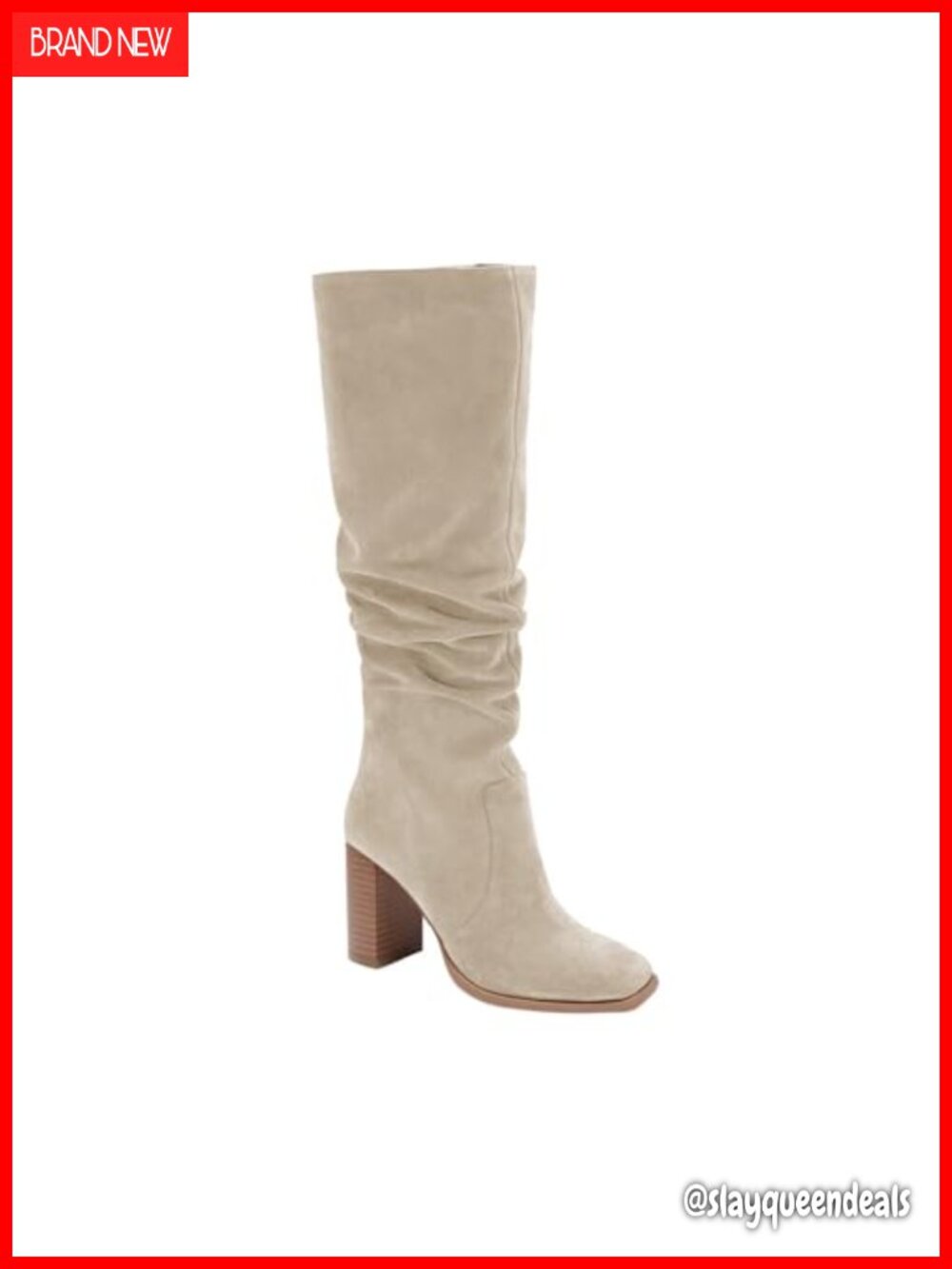 Womens Knee High Boots Chunky Block Heel Square Toe Wide Calf Faux Suede